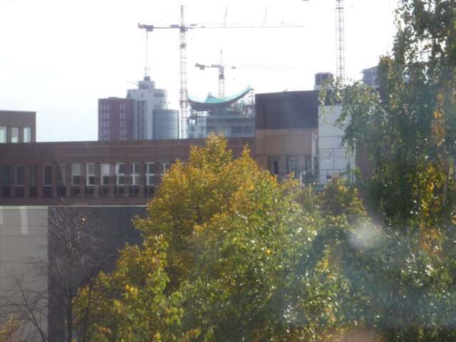 Blick aus dem Wohnzimmer nach Sden auf die Baustelle der Elbphilharmonie